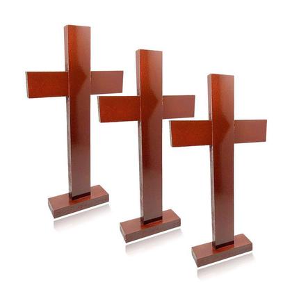 Imagem de Kit 3 Cruz Crucifixo Mesa Madeira Sem Cristo 28,5cm Atacado