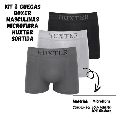 Imagem de Kit 3 cueca boxer huxter microfibra - masculino - cores sortidas