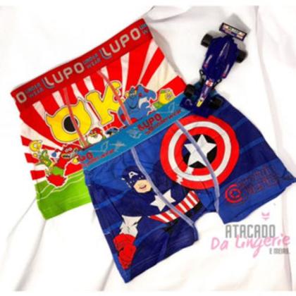 Imagem de Kit 3 Cueca Boxer Infantil Algodão Kids Personagens Heróis