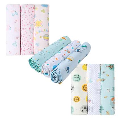 Imagem de Kit 3 Cueiros Manta Flanelado Dois Lados Bebê Menino Menina Papi Karinho