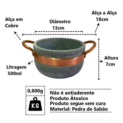 Imagem de Kit 3 Cumbucas Alça de Cobre Pedra Sabão Caldo Sopa 500ml