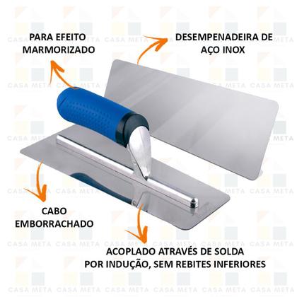 Imagem de Kit 3 Desempenadeira Aço Inox Lisa Efeito Marmorizado Roma