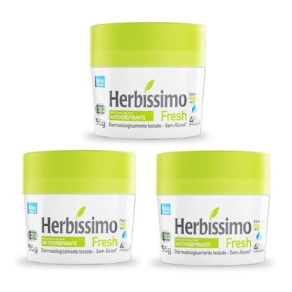 Imagem de Kit 3 desodorante creme herbissimo fresh antitranspirante 55g