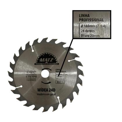 Imagem de Kit 3 Disco Serra Wídea Madeira 24 Dentes 180Mm X 20Mm Matz