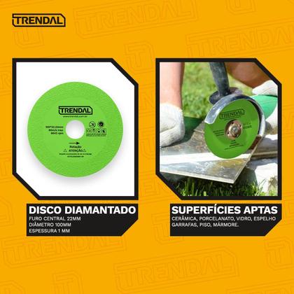 Imagem de Kit 3 Discos De Corte De Vidro Espelho E Porcelanato Lâmina Ultra Fina 100mmX22mm Serra Mármore Esmerilhadeira Cor Verde