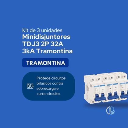 Imagem de Kit 3 Disjuntores DIN Bipolar 32 Amperes Tramontina