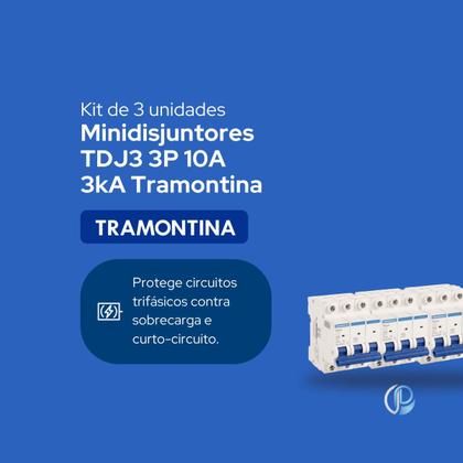 Imagem de Kit 3 Disjuntores DIN Tripolar 10 Amperes Tramontina