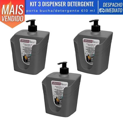 Imagem de Kit 3 Dispensador Porta Detergente e Esponja 610 ml C/ Bico Dosador