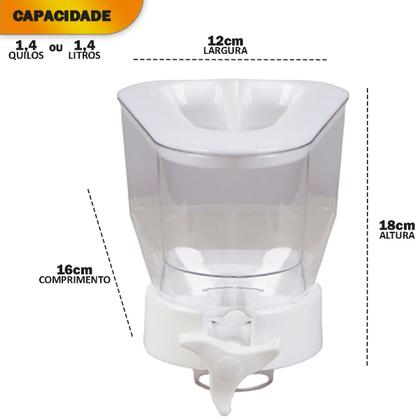 Imagem de Kit 3 Dispenser de Parede Porta Alimentos Mantimentos Cereais Grãos Balas Açucar 1,4 Litros