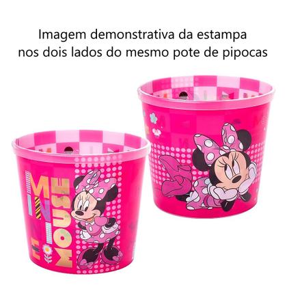Imagem de Kit 3 em 1 Pote Balde de Pipoca Caneca e Copo Estampado Orelhas Canudo Minnie Rosa