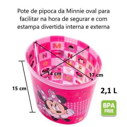 Imagem de Kit 3 em 1 Pote Balde de Pipoca Caneca e Copo Estampado Orelhas Canudo Minnie Rosa