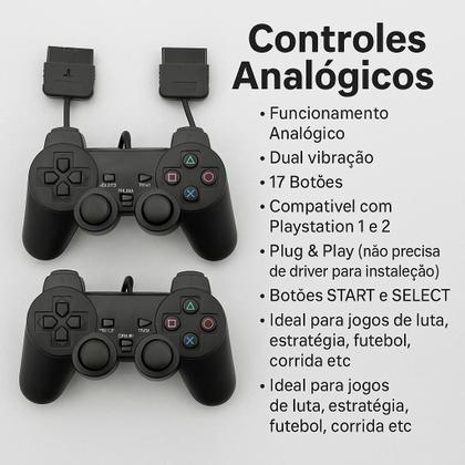 Imagem de Kit 3 em 1 PS2 Com 2 Controles Analógicos + Memory Card 8GB + Adaptador PS2 para HDMI Áudio Estéreo