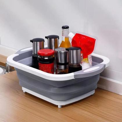 Imagem de Kit 3 Em 1 Tábua Escorredor Silicone Retrátil Corte Bacia Cozinha