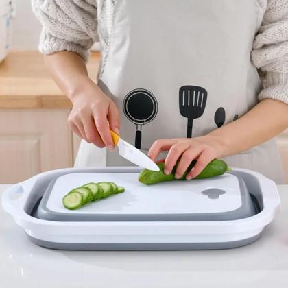 Imagem de Kit 3 Em 1 Tábua Escorredor Silicone Retrátil Corte Bacia Cozinha