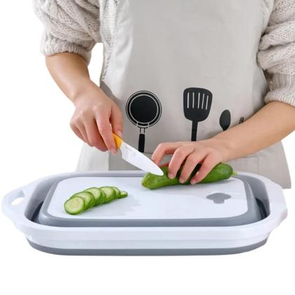 Imagem de Kit 3 Em 1 Tábua Escorredor Silicone Retrátil Corte Bacia Cozinha