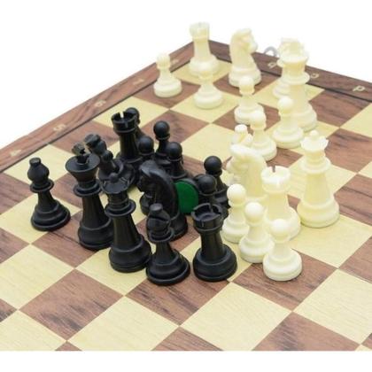 Imagem de Kit 3 em 1 - Xadrez Dama Gamão Pequeno Tabuleiro em Madeira