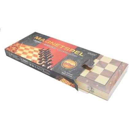 Imagem de Kit 3 em 1 - Xadrez Dama Gamão Pequeno Tabuleiro em Madeira