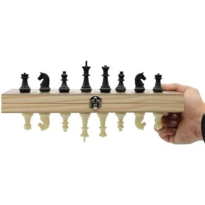 Imagem de Kit 3 em 1 - Xadrez Dama Gamão Pequeno Tabuleiro em Madeira