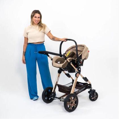 Imagem de Kit 3 Em1 Carrinho Bebê Com Freios  Bebê Conforto Marrom / Club Baby