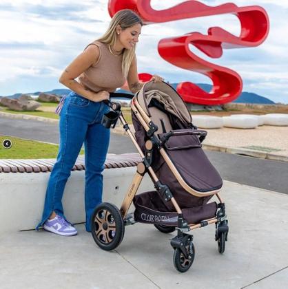 Imagem de Kit 3 Em1 Carrinho Bebê Com Freios  Bebê Conforto Marrom / Club Baby