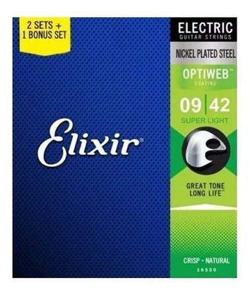 Imagem de Kit 3 Encordoamento Elixir S Light 09 Optiweb Guitarra 16550