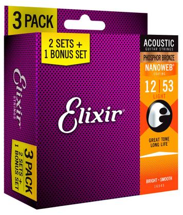 Imagem de KIT 3 Encordoamento Elixir violao 012 phosphor bronze 16545