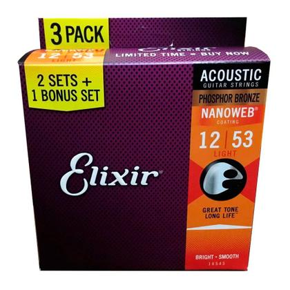 Imagem de KIT 3 Encordoamento Elixir violao 012 phosphor bronze 16545