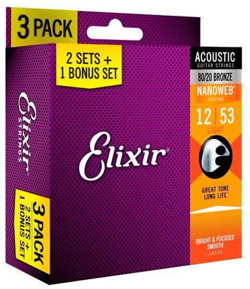 Imagem de KIT 3 Encordoamento Elixir violao aço 012 bronze 8020 L3P2 16539