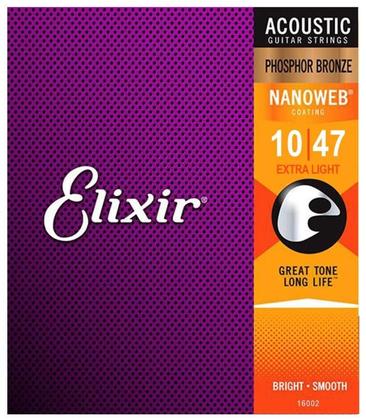Imagem de Kit 3 Encordoamento Violão Aço Elixir Nanoweb 0.10
