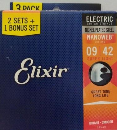 Imagem de Kit 3 Encordoamentos Guitarra Elixir 09-42 Super Light 16540