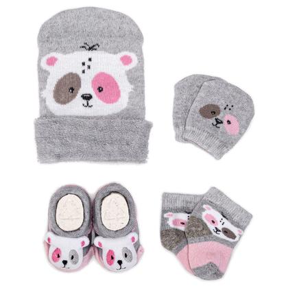 Imagem de Kit 3 Enxoval Touca Luva Meia e Pantufa Bebê Recém Nascido Menina