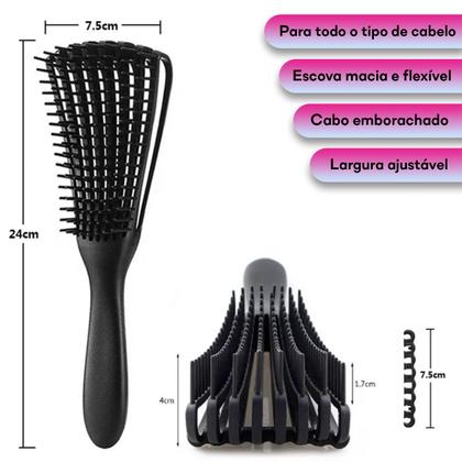 Imagem de Kit 3 Escova Polvo Cabelo Cacheado Desembaraça Cor Variada