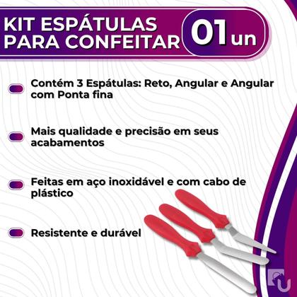 Imagem de Kit 3 Espátulas Em Aço Inox e Plástico Para Confeitar Bolos Tortas Sobremesas Uny Home