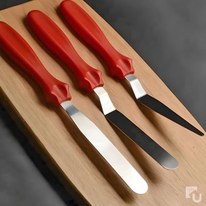 Imagem de Kit 3 Espátulas Em Aço Inox e Plástico Para Confeitar Bolos Tortas Sobremesas Uny Home