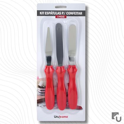 Imagem de Kit 3 Espátulas Em Aço Inox e Plástico Para Confeitar Bolos Tortas Sobremesas Uny Home