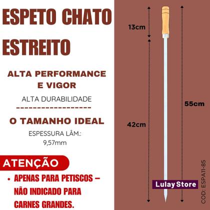 Imagem de Kit 3 Espetos Aperitivo Estreito Alumínio Chato Assar Miúdos Petiscos Coraçãozinho Asinha Pão Alho