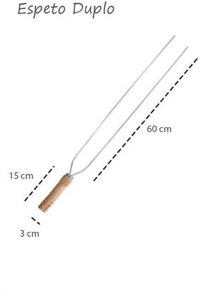 Imagem de Kit 3 Espetos Duplo De Churrasco Cabo Madeira Lamina de Aço