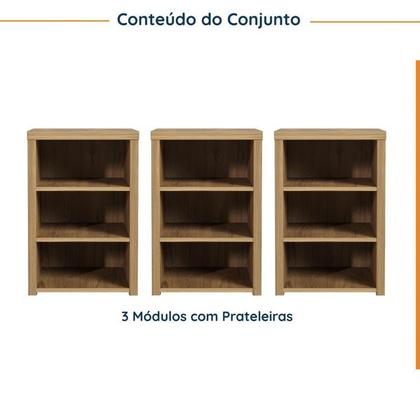 Imagem de Kit 3 Estante Multiuso para Livros Baixa em Tamburato Ficus Cabecasa MadeiraMadeira