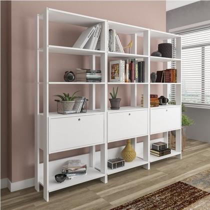 Imagem de Kit 3 Estantes Multiuso Alta 4 Prateleiras 1 Porta 166cmx189cm Match Artely