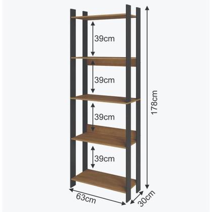 Imagem de Kit 3 Estantes para Livros 15 Prateleiras Estilo Industrial Lâmina Mel/Preto - BRV Móveis