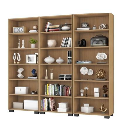 Imagem de Kit 3 Estantes para Livros 5 Prateleiras 188CMX181,5cm Office Marrom/Freijó