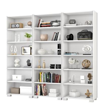 Imagem de Kit 3 Estantes para Livros 5 Prateleiras 188CMX60,5cm Office Branco/Tx