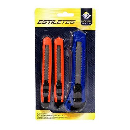 Imagem de Kit 3 Estiletes Plastico Com Laminas Seccionáveis Housetools
