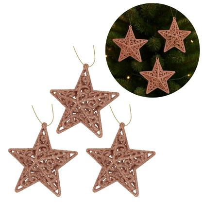 Imagem de Kit 3 Estrelas Tridimensional Glitter Arabesco Natal Rosê Gold 9cm - Magizi