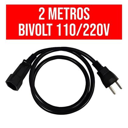 Imagem de Kit 3 Extensão Elétrica Prolongador Preto Extensor de Cabo 2 Metros Bivolt 110v e 220v