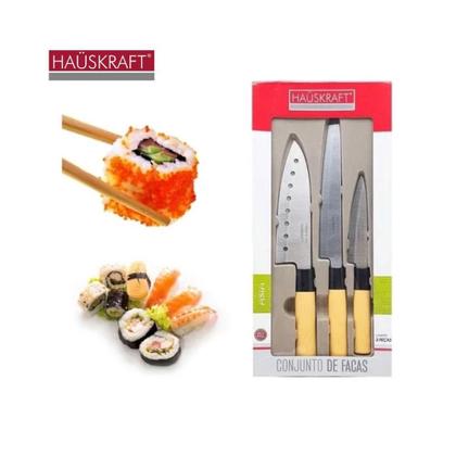 Imagem de Kit 3 Faca Inox Japonesa Cozinha Cortes Sushi Sashimi Asia