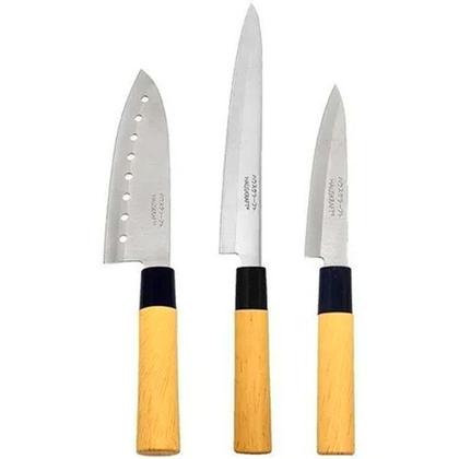 Imagem de Kit 3 Faca Inox Japonesa Cozinha Cortes Sushi Sashimi Asia