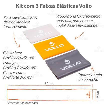 Imagem de Kit 3 Faixas Elásticas Bands Treino Muscular Intensidades Variadas Leve Médio Forte Vollo