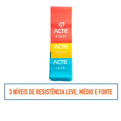 Imagem de Kit 3 Faixas Elásticas Latex Band com Níveis de Resistência para Treino e Alongamento - Acte Sports