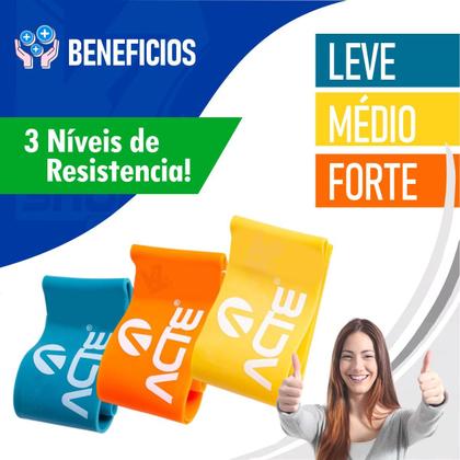 Imagem de Kit 3 faixas elásticas mini band t71 acte intensidades leve médio e forte